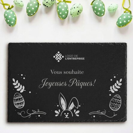 Plaque en ardoise gravée sur mesure avec logo et texte - Pâques