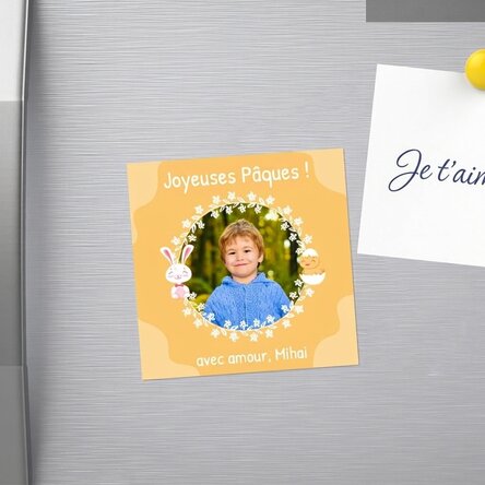 Aimant 10 x 10 personnalisé avec une photo et un message pour Pâques