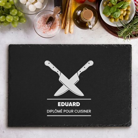 Plaque en ardoise gravée et personnalisée avec un texte - Diplômé en cuisine
