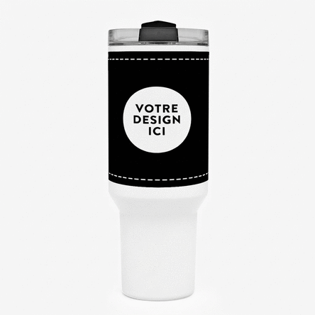 Tasse isotherme avec poignée et paille, personnalisée avec ton motif