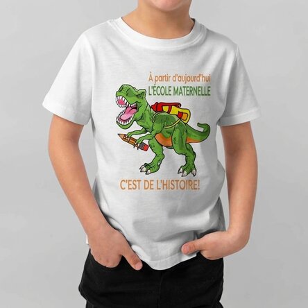 T-shirt en coton pour enfants personnalisé avec le texte « La maternelle, c'est du passé ! »