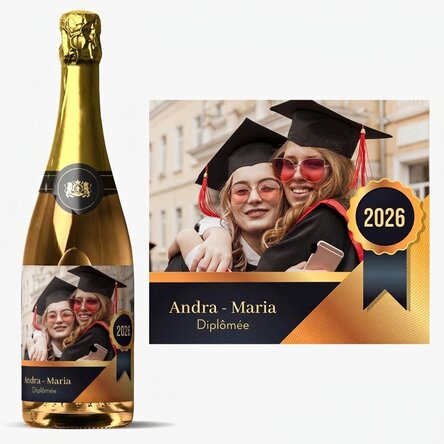 Vin mousseux personnalisé avec un message et une photo - Remise des diplômes