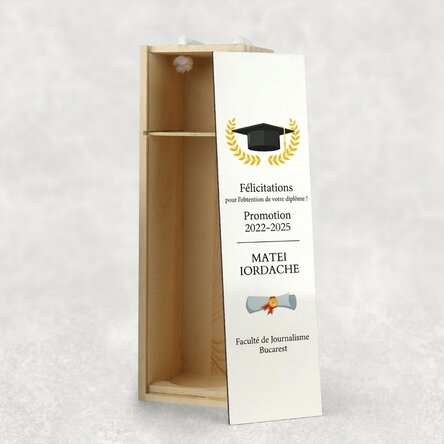 Coffret à vin pour une bouteille personnalisée avec un message - Remise des diplômes