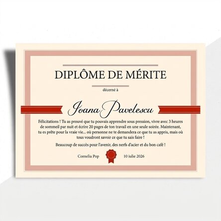 Diplôme personnalisé avec texte - Diplôme de mérite