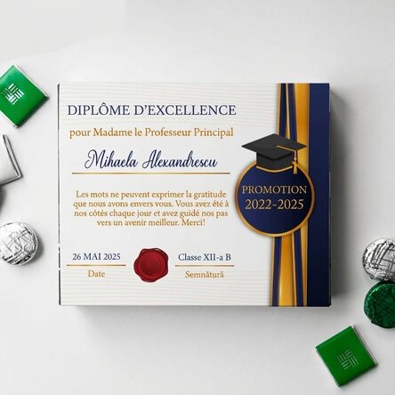 Boîte de bonbons personnalisée avec un message de remerciement pour la professeure principale
