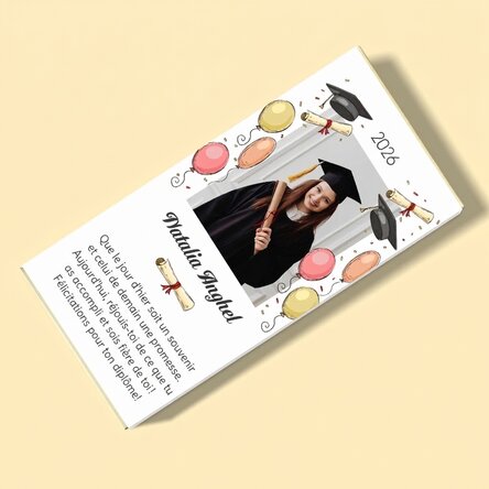 Chocolat personnalisé avec une photo et un texte - Remise des diplômes