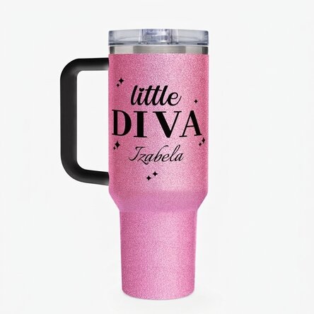 Gobelet isotherme avec poignée et paille, personnalisé avec un message - little diva