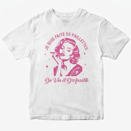 T-shirt en coton personnalisé - Glitter, wine & anxiety