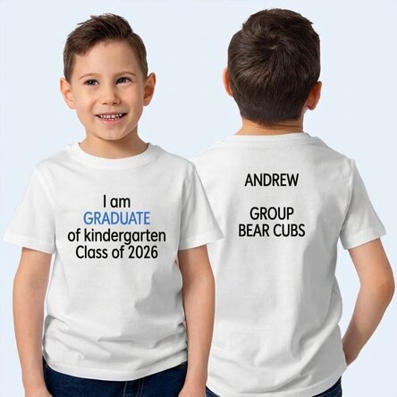 T-shirt en coton pour enfants, personnalisé avec un texte au recto et au verso