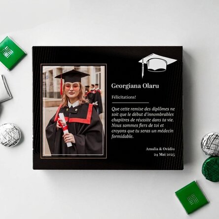 Boîte de bonbons personnalisée avec photo et texte - Remise des diplômes