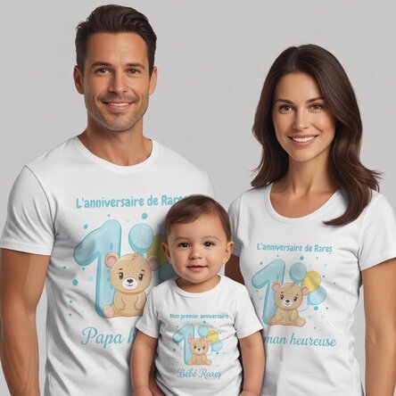 T-shirt en coton personnalisé pour enfants/adultes - Premier anniversaire