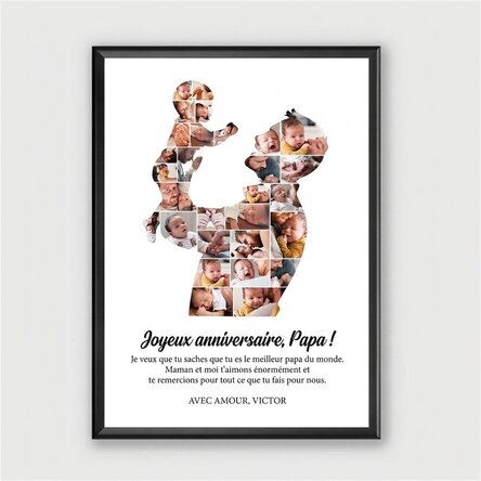 Tableau personnalisé avec un texte et 29 photos - Papa et bébé