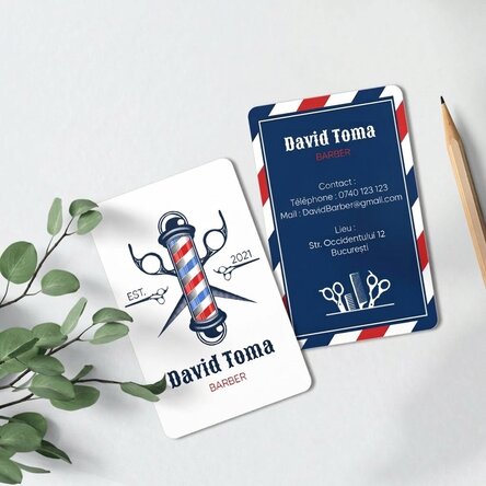 Carte de visite en aluminium personnalisée recto-verso avec texte - Salon de coiffure pour hommes