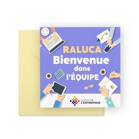 Carte carrée personnalisée avec logo et message - Bienvenue dans l'équipe