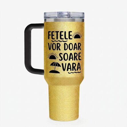 Gobelet isotherme avec poignée et paille, personnalisé avec un message - Summer Vibe
