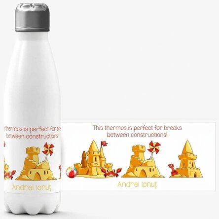 Thermos à base blanche personnalisé avec un message - Vacances à la mer