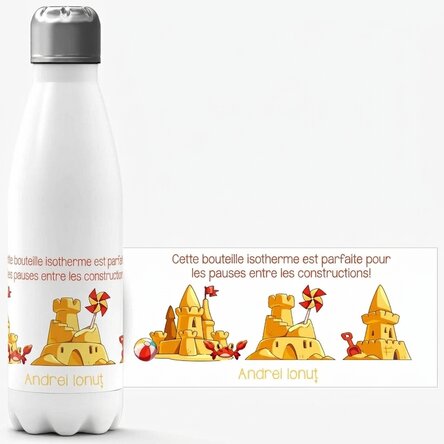 Thermos à base blanche personnalisé avec un message - Vacances à la mer