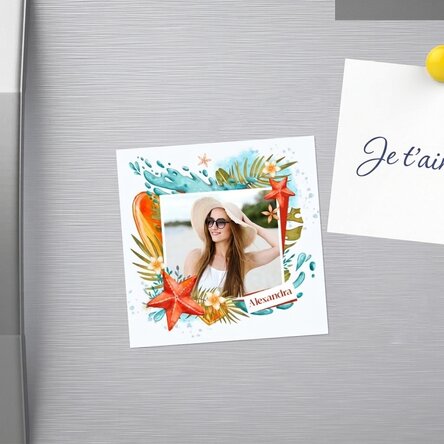 Aimant 10 x 10 personnalisé avec photo et nom - Vacances
