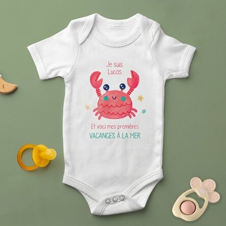 Body pour bébé personnalisé avec le texte « Mes premières vacances »