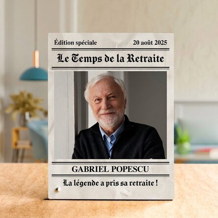 Cadre photo de bureau personnalisé avec une photo et un message de départ à la retraite