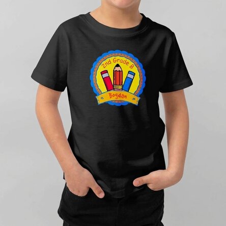 T-shirt en coton pour enfants personnalisé avec un texte - School Badge