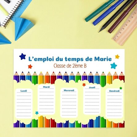 Emploi du temps personnalisé avec texte - Crayons de couleur