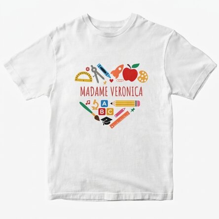 T-shirt en coton personnalisé avec le nom des enseignants - Heart