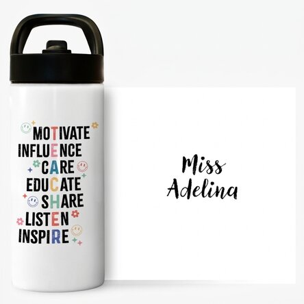 Thermos avec poignée et paille, personnalisé avec un prénom - Teacher