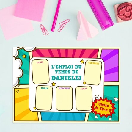 Emploi du temps personnalisé avec texte - Bandes dessinées