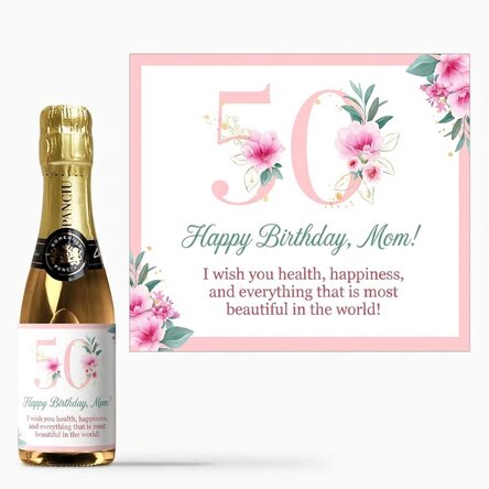 Mini-bouteille de vin mousseux personnalisée avec un message - Flowers