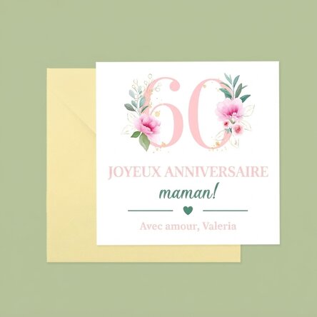 Carte carrée personnalisée avec texte - Fleurs