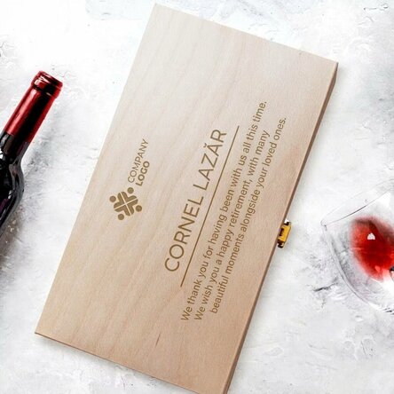 Coffret à vin personnalisé pour deux bouteilles de vin, avec logo et texte