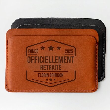 Portefeuille en cuir personnalisé avec un message - Retraité