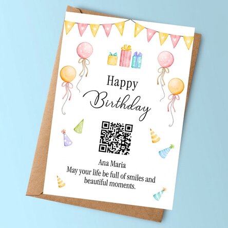 Carte personnalisée avec texte et code QR - Joyeux anniversaire !