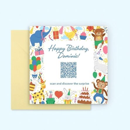 Carte carrée personnalisée avec texte et code QR - Enfants