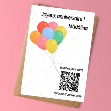Carte personnalisée avec texte et code QR - Découvrez la surprise