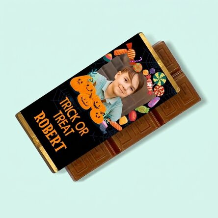 Mini-tablette de chocolat personnalisée avec un texte et une photo - Halloween