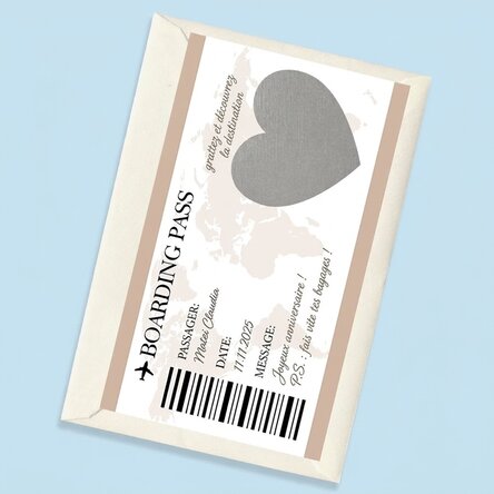 Carte à gratter personnalisée avec texte - Carte d'embarquement