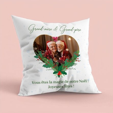 Coussin personnalisé avec une photo et un message - La magie de Noël