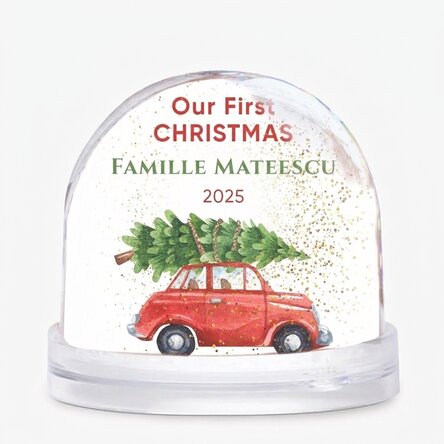 Boule de Noël de bureau personnalisée avec un message et une photo - Premier Noël