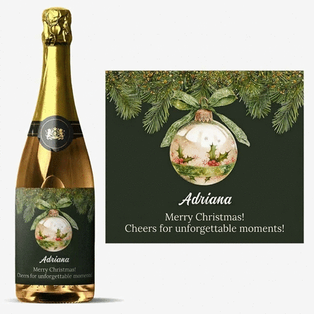 Vin mousseux personnalisé avec un message - Boule de Noël