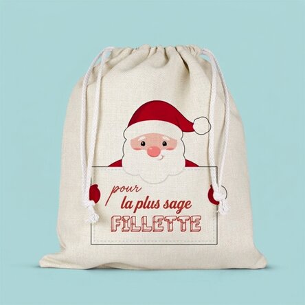 Petit sac cadeau moyen personnalisé avec un message - De la part du Père Noël