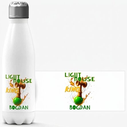 Thermos à base blanche personnalisé avec un texte - Lighthouse King