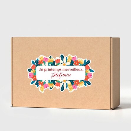 Boîte en papier kraft personnalisée avec un autocollant - Motif floral