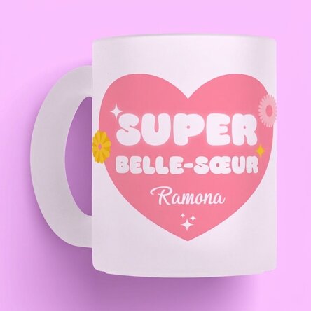Gobelet en verre mat personnalisé avec inscription - Super belle-sœur
