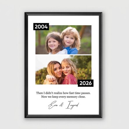 Tableau personnalisé avec 2 photos et un message - Hier et aujourd'hui