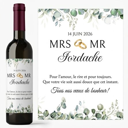 Vin personnalisé avec un message - Mrs & Mr