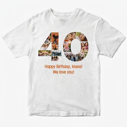 T-shirt en coton personnalisé avec 13 photos et un message - 40 ans