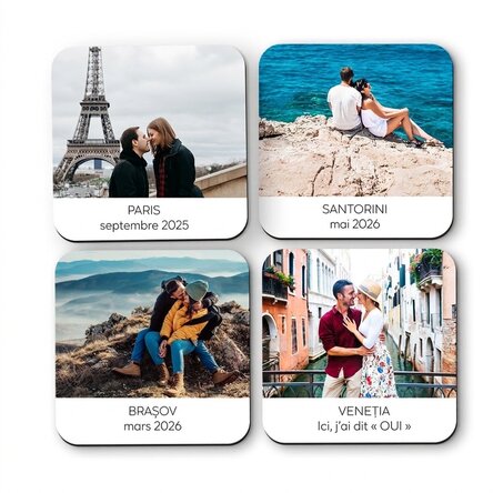 Lot de 4 sous-verres personnalisés avec du texte et des photos