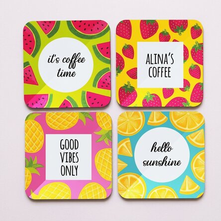 Lot de 4 sous-verres personnalisés avec un texte - Summer